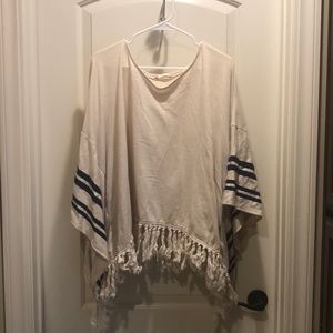 Cute Cream Tassled Poncho